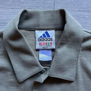 Vintage 90s Adidas Olive Green 3 Stripe Button Up Polo Shirt Large
